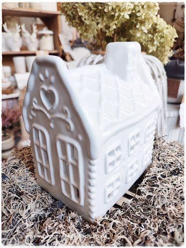wieder eingetroffen * Teelicht - Keramikhaus in Weiß * leicht glänzend