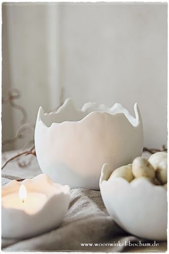 Majas Cottage * schöne große weiße Eierschale  - matte Keramik